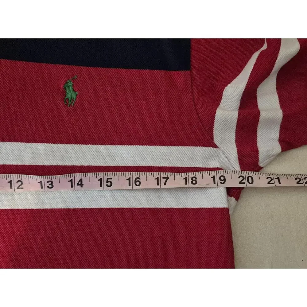 Polo Ralph Lauren Men’s Medium Red Striped Short Sleeve Polo Shirt Cotton...